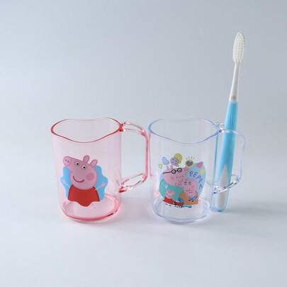 Peppa Pig Toothbrush Cup - Cute Cartoon Design, Durable Anti-Fall Plastic Rinse Cup With Handle, Perfect For Travel, Birthday & Halloween Gifts, Party Supplies, Mixed Colors, Cup Cartoon Washable Mouthwash Cup For Men And Women Plastic Wash Cup