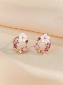 1 Pair Delicate & Sweet Multi-Color Cubic Zirconia Flower Stud Earrings, Suitable For Teenage Girls And Girl, Daily Wear And Gift - Multicolor - View 1