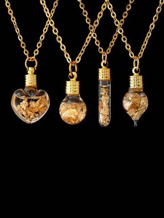 1 pieza Cadena de suéter de acero inoxidable versátil DIY, collar de líquido con lámina de oro hecho a mano, collar colgante de botella de deseos creativa, estilo largo para mujeres, adecuado como regalo de cumpleaños para amigos