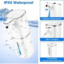 1pc 400ml/13.5oz Automatic Soap Dispenser, USB Rechargeable, Touchless Liquid Soap Dispenser For Bathroom And Kitchen, Hygienic Handwashing, Modern Design, Minimalist Style, Performance, Foam Dispenser, Household Use - One Size - View 7