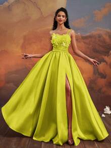 VIPGIRL New Embroidered One-Shoulder High-Waisted Elegant High-End Formal Evening Gown Dress, High Slit Long Dress - Ginger - View 8