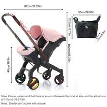 Baby Stroller With Free Bag, Multifunctional Newborn Stroller, Adjustable Handle, Basket, Cradle And Carriage, Suitable For Travel - Pink - View 3