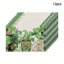 1 pieza/4 piezas/6 piezas Juego de individuales de lino con patrones de trébol y duende, decoración del hogar, adecuado como regalo del Día de San Patricio, decoración, vajilla, para todas las estaciones, individuales lavables modernos, decoración de fiesta interior/exterior, regalo ideal - Multicolor - Ver 13