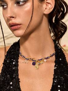 Glisma 1pc European & American Luxury Flower, Heart, Starfish, Evil Eye Pendant Handmade Necklace, Versatile For Daily Wear, Vacation, Gift - Multicolor - View 4