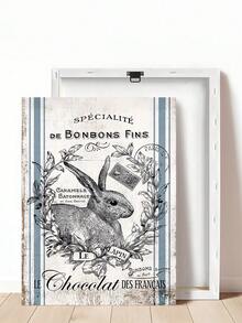 1pc Vintage French Country Easter Bunny Canvas Poster, Artistic Cartoon Wall Art, Wall Decor For Living Room, Bedroom, Kitchen, Bathroom, Spring & Winter Season, Modern Retro Style, Festival Gift, Easter Wall Art, Wall Arts, Wall Decor, Home Decor, Room Decor, Canvas Wall Art, Posters, Wall Art With Frame, Optional Frame