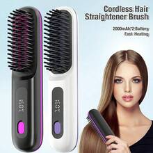 New Hair Straightener Brush - Cordless Hair Straightening,Compact & Travel-Friendly With LED Display Anti-Scald Mini Hot Straightening Comb For Women - 白色 - 查看 2