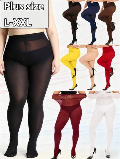 1 Pair Of Plus Size Women's Tights, 80D Opaque Solid Color Tights, Soft Polyester Material, Hand Washable, Multiple Colors Available, High-Waisted Design, Suitable For Plus Size Women, Comfortable And Breathable.