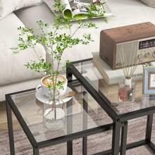 Set Of 2 Stackable Side Tables/Coffee Tables With Steel Legs, Modern Design For The Living Room, Black - Black - View 6