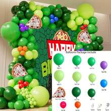 120 Pieces Pizza-Themed Birthday Party Decoration Balloon Arches. Includes Light Green, Dark Green, Fruit Green, Red, Orange, Blue, Purple And Pizza Aluminum Film Balloons. Suitable For Boys And Girls' Birthday Parties, Baptisms, Gender Reveal, And Cartoon Party Decorations. - Multicolor - View 4