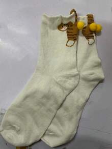 5 Pairs Women's Cartoon Cat Ding Dong Mid-Calf Socks - Funny & Cute Japanese Style Unisex Socks, Suitable For All Seasons Home, Leisure, Sports, Comfortable & Versatile Design, Perfect Gift (Due To Different Lighting, The Eye Color May Look Different, Please Refer To The 6th And 7th Photos For The Actual Product)