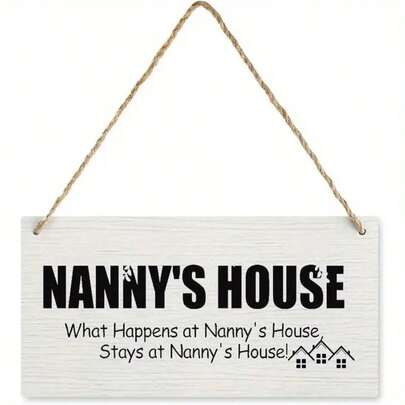 2D Flat Nanny Home Vintage Wooden Wall Decor - "What Happens At The Nanny's, Stays At The Nanny's", Humorous Decorative Art Piece, Black Text, White Frame, 11.8x5.9 Inches, Perfect Gift For Grandma, Nanny Home Decor