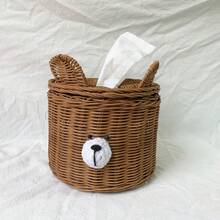 1pcTissue Box Cover Rattan Cute Bear Brown With Lid Easy Access Round Easy Maintenance Versatile Holder Dispenser For Photo Props - 1PC - View 14