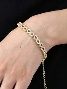 1件装奢华心形锆石新娘手链，可调节优雅简约高端闪亮女士礼物