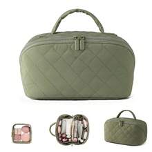 New Boutique Quilted Makeup Bag Pillow Bag, Multifunctional Waterproof Makeup Bag, Portable Handheld Travel Toiletry Bag - Green - View 1
