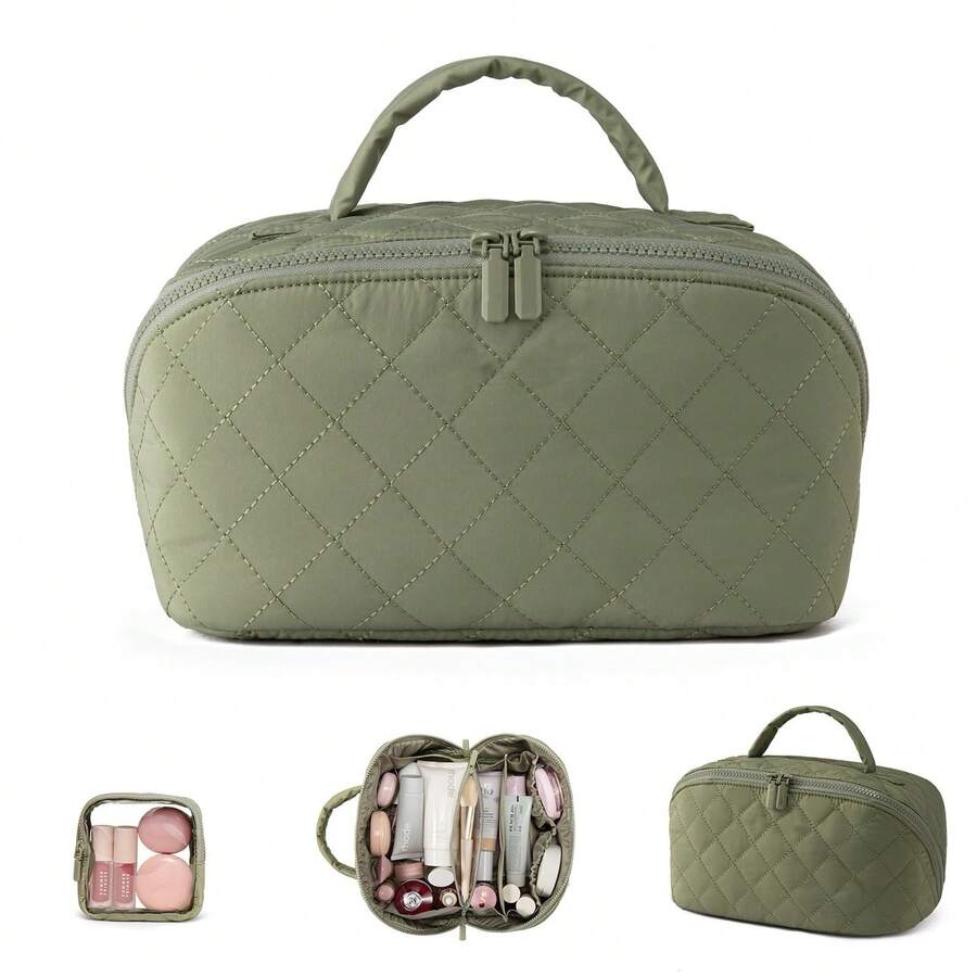 New Boutique Quilted Makeup Bag Pillow Bag, Multifunctional Waterproof Makeup Bag, Portable Handheld Travel Toiletry Bag - Green - View 1