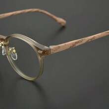 1pc Round Non-Prescription Glasses Glasses, Fashionable Wood Grain Frame, Unisex - Round - View 8