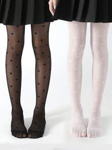 2入組兒童3D空心心型設計連褲襪，印有花朵圖案 - 彩色 - 查看 7