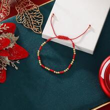 MJartoria - Pulsera de cuerda roja ajustable, trenzada, hecha a mano, pulseras de buena suerte, regalos para mujer - Rojo-Fino+Perlas - Ver 7