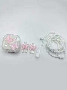 5pcs/Set Resin Pink 3D Butterfly TPU Charging Cable & Adapter Protector Case, Compatible With IPhone 17 Pro Max Series 40W Charger - Multicolor - View 6