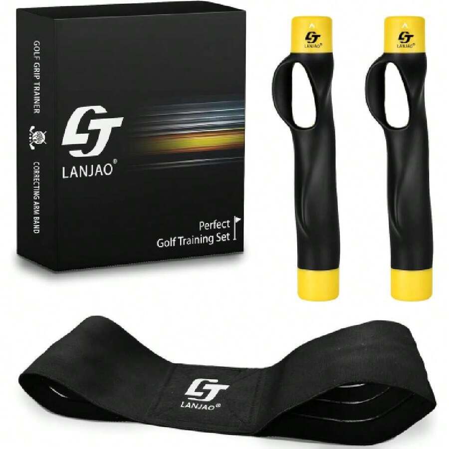 Golf Grip Trainer 2 Pack With Swing Correcting Arm Band, Golf Training Aid, Golf Grip Kit,Grip Trainer Golf Club To Help Train Correct Hand Position,36293938 - Mustard Yellow - View 1