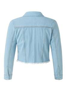 Women's Denim Jacket, Long Sleeves, Frayed Colors, Premium Line - Clara 100% - View 3