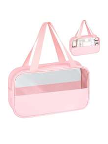 1pc Multi-Functional PVC Toiletry Bag, Transparent PVC Cosmetic Bag, Large Capacity Makeup Bag, DIY Letter Design Makeup Bag, Waterproof Travel Organizer Bag, Minimalist Letter Patch Travel Cosmetic Bag, Suitable For Cosmetics, Perfume, Beach, School, Bathroom, Festivals, Mother's Day, Christmas, Great Gift For Mom, Family, Friends - Multicolor - View 63