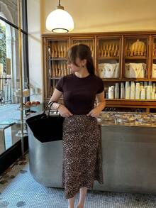 QIANZHIDU 豹纹半身裙、派对礼服、办公装、短裙、音乐节休闲户外装、街头风、秋季时尚、校服、情人节装、约会上衣、优雅复古风、商务休闲教师装、新年派对半身裙、感恩节装 - 棕色 - 查看 8