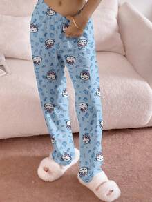 1pc Sanrio Hello Kitty Pajama Pants, Women's Autumn/Winter Sleepwear, Cute Pants, Y2K - Mint Blue - View 3