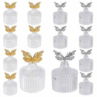 12 genomskinliga godisaskar, elektropläterade fjärilsformade presentaskar med lock, återanvändbara, lämpliga för bröllop, fest, sammankomster, bordsdekoration och andra tillfällen som present- och godisförpackningar