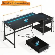 EnHomee 56 Inch Gaming Desk With Power Outlet & LED Lights Computer Desk With Fabric Drawer & Storage Shelf Small Desk For Bedroom,Dorm - 黑色 - 查看 8