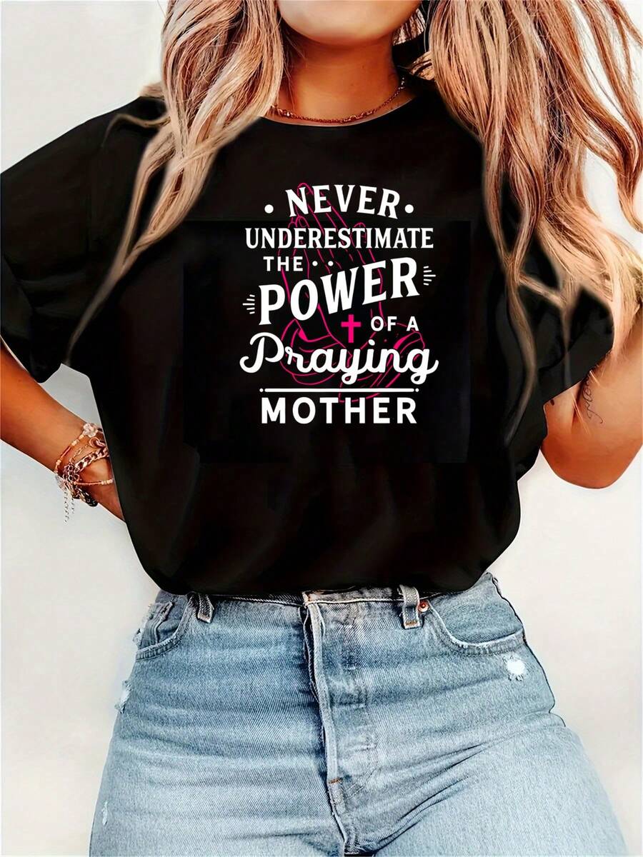 Camiseta de madre oradora nunca subestimada, camiseta divertida del Día de la Madre, regalo para mamá católica de manga larga, sudadera, camiseta sin mangas - Negro - Ver 1
