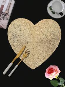 1/4/6pcs Heart Shaped Sequin Placemat, Suitable For Wedding Party Dining Table Decor, PVC Foil Heart Sequin Placemat