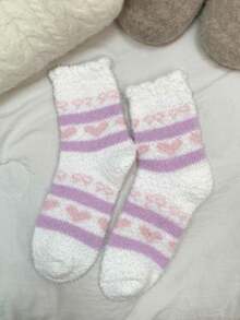 1/6 Pairs Fluffy Coral Fleece Thick Warm Crew Socks For Home/Indoor Wear, Autumn/Winter - Multicolor - View 15