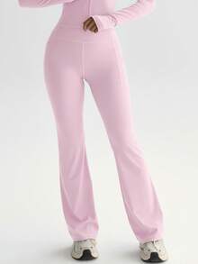Women's Flared Yoga Leggings | Hidden Side Pockets, High-Waisted Slim Fit | Flowy Athleisure Pants For Gym & Casual Wear - Hồng - Xem 2