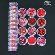 12pcs/Set Red Nail Art Glitter Sequins Kit Nail Decoration DIY Nail Charms Nail Gems Nail Supplies - Burgundy - View 5