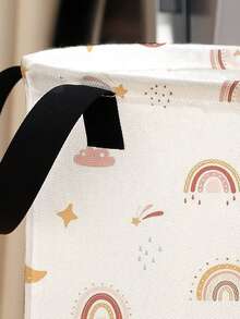 1 pieza Cesta de almacenamiento redonda plegable de gran capacidad con estampado de arcoíris de dibujos animados y asa, multiusos para baño, habitación, lavandería, juguetes, ropa, cesta de almacenamiento plegable - Multicolor - Ver 6