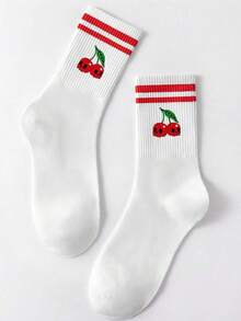 1 Pair Color Ladies' Style Red Cherry Green Leaf Pattern / Cherry Leopard Pattern Bow And Other Pattern Ladies' Socks, White Double-Striped Socks, Loose Fit, Suitable For Both Men And Women, Invisible Socks, Sweat-Absorbing, Breathable And Quick-Drying, Sporty And Casual Style, Suitable For Daily Wear / As A Party Gift / Easter / Holiday Gift / Summer Style. - Multicolor - View 20