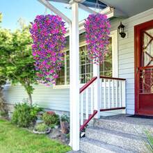 4pcs Outdoor Artificial Hanging Flowers, Fake Convolvulus With Eucalyptus Leaves, UV-Resistant Realistic Hanging Dwarf Convolvulus Plants For Home Garden Decor - Multicolor - View 3