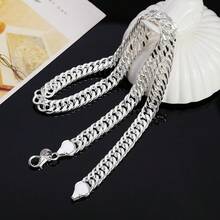 2pcs/Set Stylish 925 Silver Plated Men's Cuban Curb Chain, Bracelet Necklace Jewelry Set - Silver - View 7