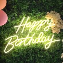 1 Stück Happy Birthday Neonlicht, USB betrieben, LED Wanddekoration, geeignet für Partys, Geschenke für Jugendliche, Geburtstagsdekoration, Größe: 44,4*27cm - Verschiedenfarbig - Übersicht 7