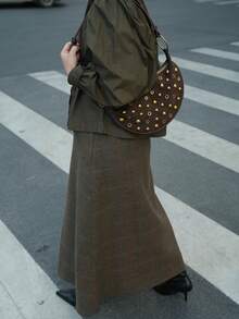 Punk Street Style Rivet Adjustable Strap Women's Crossbody Saddle Bag - Coffee Brown - View 4