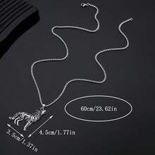 1件复古嘻哈风个性化狼吊坠项链，男女通用毛衣链配饰 - 復古銀色 - 查看 4