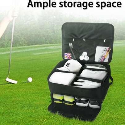 16.9" 2-Layer Golf Trunk Organizer With Shoe Compartments & Dividers, Oxford Cloth Car Locker For Golf Gear, Travel & Father's Day Gift