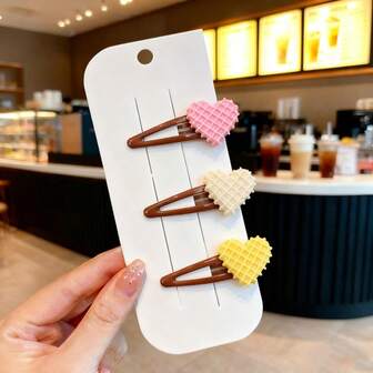 1pc/5pcs Cute Resin Letter Heart BB Clips, Faux Pink, Yellow, White Heart Cookie, Chocolate Waffle Cookie Style Hair Clips, Suitable For Girls, Ladies Daily, Festivals, Ideal For Valentine's Day, Birthday, Best Friend Gifts, Jewelry Accessories, Claw Clips, Hair Slide, Hair Barrettes