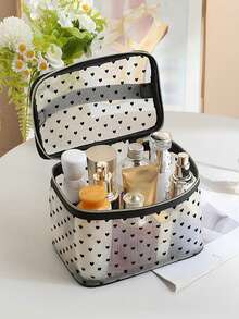 迷你毛绒心形网眼米色零钱包，口红收纳袋，粉色家居卧室书桌装饰旅行用品，婚礼家居装饰，生日，蘑菇新年配饰礼品