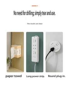 1pc Power Outlet Holder/Cable Organizer/Mounting Bracket, Seamless Wall-Mounted Plug Hook/Multi-Function Storage Rack. No Drilling Required; Just Peel And Use.