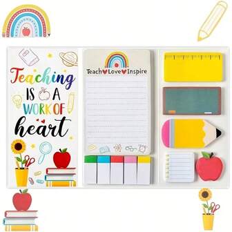 1 pieza/2 piezas Juego de blocs de notas con formas de dibujos animados lindos, set de pegatinas convenientes para el Día del Maestro, libro de mensajes para fiestas, regalo de fiesta, diseño colorido - Bloc de notas de dibujos animados, con divisores exquisitos, iconos de corazón, estrella, arcoíris, manzana y escuela, bloc de notas de dibujos animados, set de bloc de notas, notas adhesivas personalizadas para maestros, suministros de oficina, combo de pegatinas convenientes, regalo del Día del Maestro, temporada de graduación, temporada de regreso a la escuela, regalo de fiesta de agradecimiento, regalo de regreso a la escuela para maestros