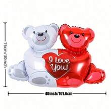 1/10个拥抱爱心双熊铝箔气球，适用于情人节装饰、主题派对装饰、婚礼布置、订婚、新娘送礼会、周年纪念、拍照道具，无需电源 - 彩色 - 查看 6