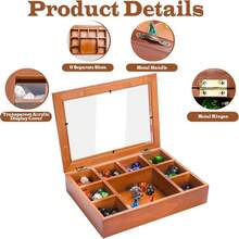 1pc Vintage Wooden Dice Storage Box With Transparent Cover, Tabletop RPG Dice Organizer And Display Holder, 9-Grid Dice Tray - Multicolor - View 3