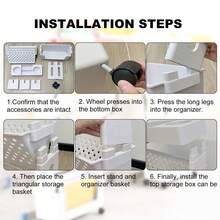 AYYDS 5-Tier Mobile Book Cart, Small Children's Bookshelf With Wheels, Craft Cart, Narrow Bookshelf, White Children's Bookshelf For Living Room, Children's Room, Office - White - View 8